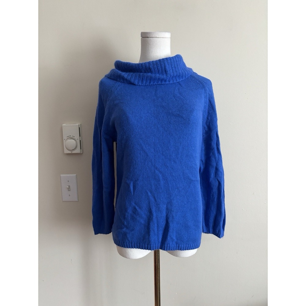 Rafaella Womens Large Sweater Cotton Angora Quiet Luxury Blue Fuzzy Vintage